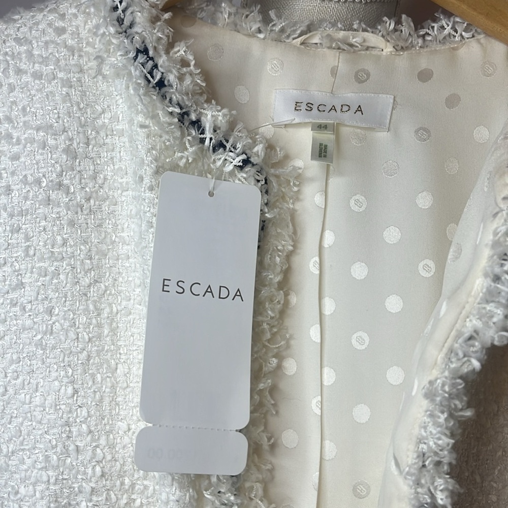 ESCADA VINTAGE COAT WHITE NAVY GROSGRAIN BOW TRIM VINTAGE 2002 WITH TAGS - Picture 2 of 16